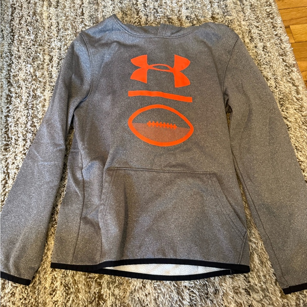 Under Armour Heather Gray Hoodie with Vibrant Orange Accents
